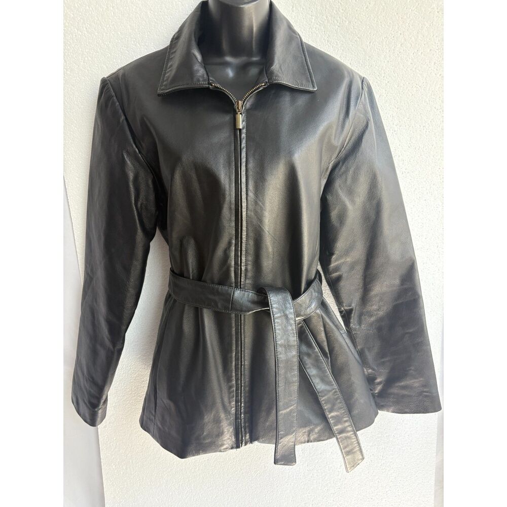 Vintage Leather Club USA Genuine Leather Jacket Black Belted Retro L Moto Bike